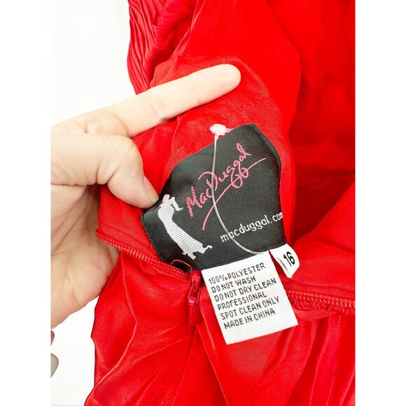 Mac Duggal 49333 Cherry Red Soft Tie Halter Neck High Slit Gown Size 16 NWT - Picture 6 of 7